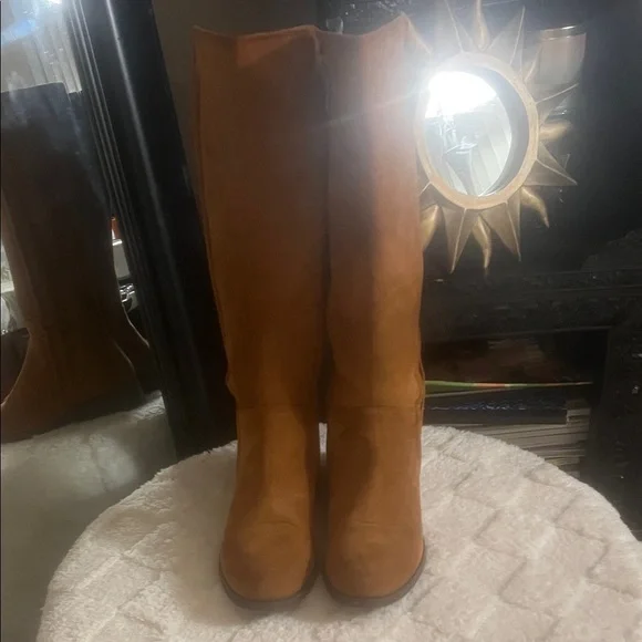 Brown (dark mustard)Suede Knee-High Boots - Picture 1 of 1